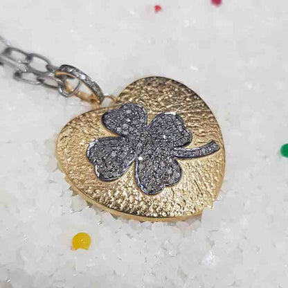 Beautiful Pave Diamond Flower In Yellow Glorious Heart Pendant, Unique Heart Necklace, Silver Jewelry