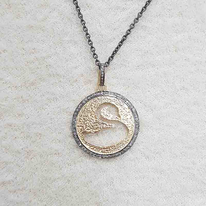 Unique Designer Swan In Round Disk Pendant, Stunning Fancy Round Necklace, Silver Jewelry