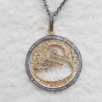 Unique Designer Swan In Round Disk Pendant, Stunning Fancy Round Necklace, Silver Jewelry