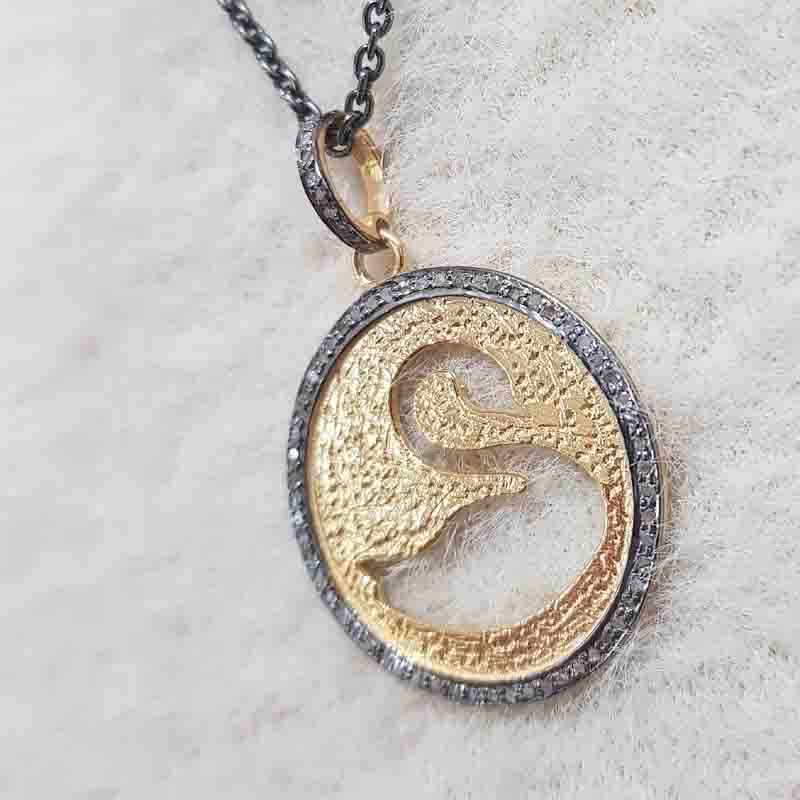 Unique Designer Swan In Round Disk Pendant, Stunning Fancy Round Necklace, Silver Jewelry