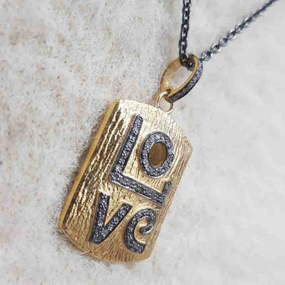 925 Solid Sterling Silver Handmade Designer Love Tag Pendant, Silver Jewelry