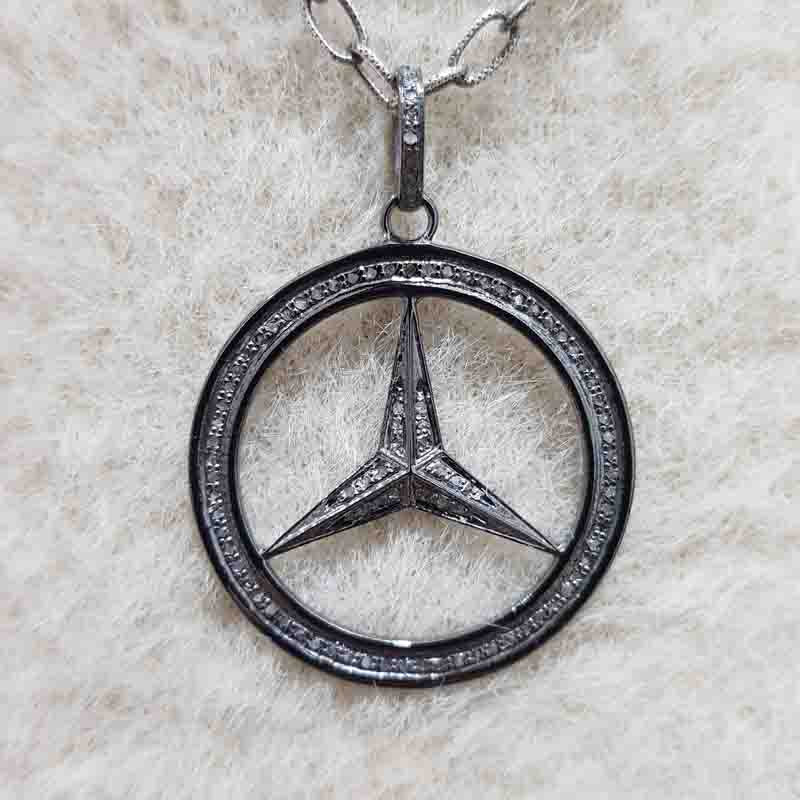 Mercedes Benz Pendant With Pave diamond layers, Handmade jewelry, Gift For Genius