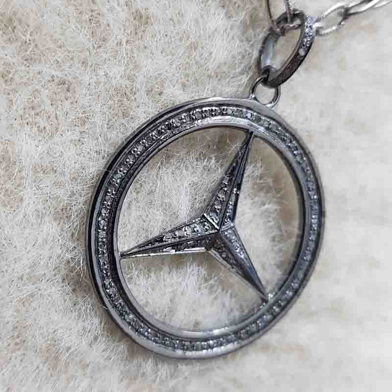 Mercedes Benz Pendant With Pave diamond layers, Handmade jewelry, Gift For Genius