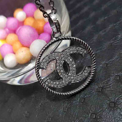 Pave Diamond CC Pendant, Handmade Black CC Necklace, Stylish Pendant, Gift For Someone