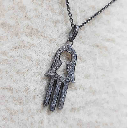 Natural Pave Diamond Hamsa hand Pendant, Stylish Hamsa Hand Necklace, Silver Jewelry