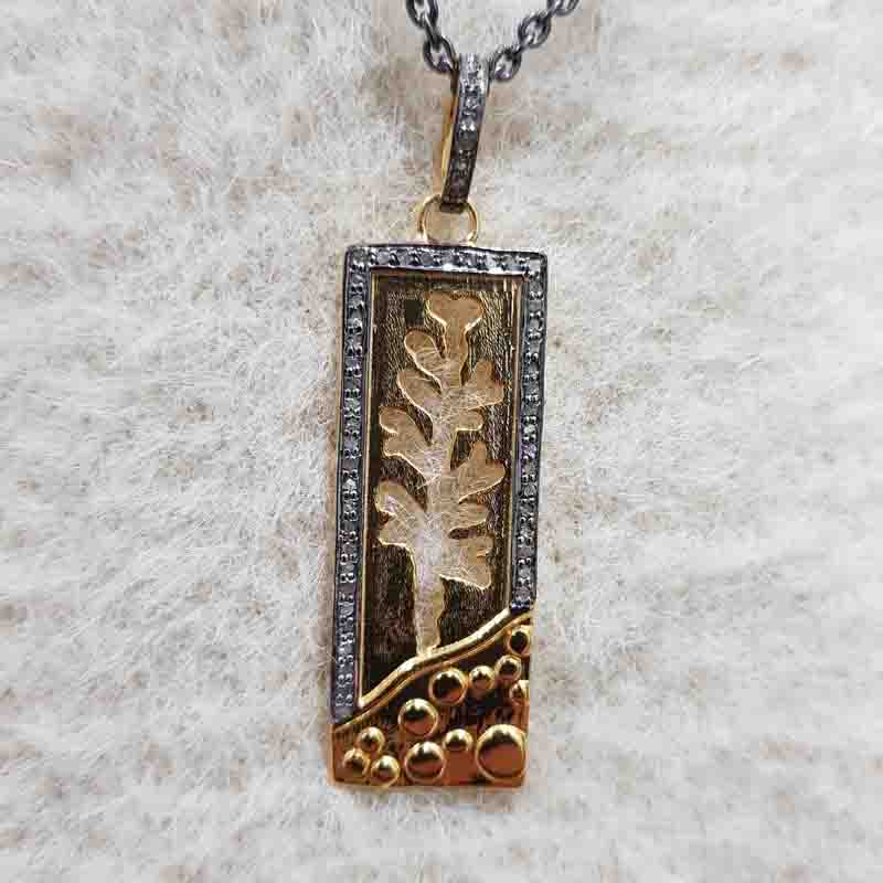 Stunning Yellow And Black Tree Style Tag Pendant, Tree Necklace, Silver jewelry, Gift For Mom