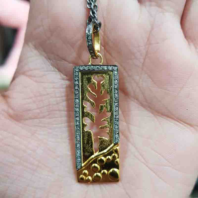 Stunning Yellow And Black Tree Style Tag Pendant, Tree Necklace, Silver jewelry, Gift For Mom