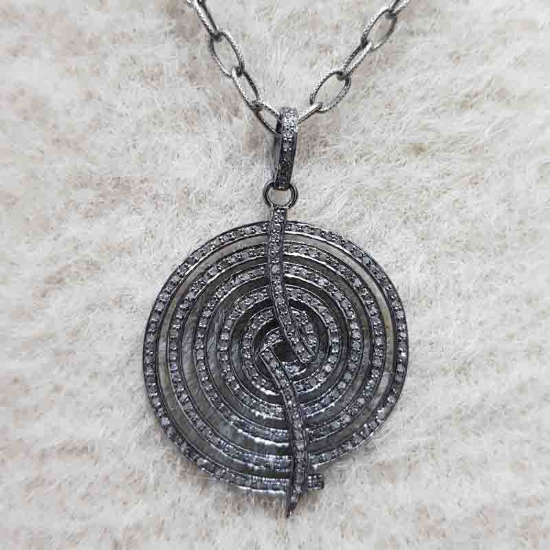 Handmade Fancy Designer Pave Diamond Silver Pendant, Silver Jewelry, Handmade Antique Necklace