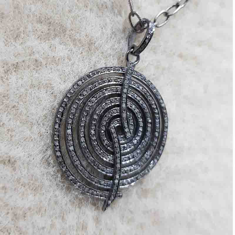 Handmade Fancy Designer Pave Diamond Silver Pendant, Silver Jewelry, Handmade Antique Necklace