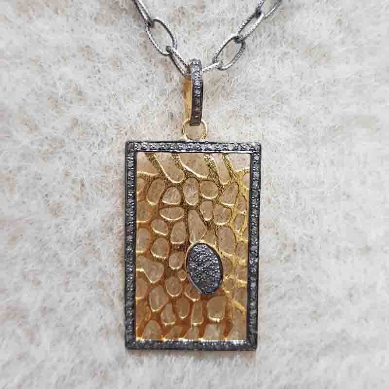 Yellow And Black Rhodium Plated Beautifully Designed Tag Pendant, Silver Jewelry