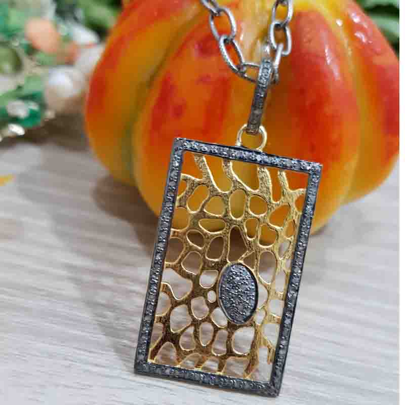 Yellow And Black Rhodium Plated Beautifully Designed Tag Pendant, Silver Jewelry