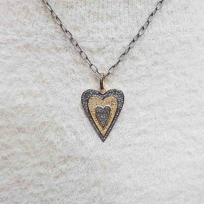 Two Tone Pave Diamond Fancy Heart Designed Pendant, Heart Necklace, Gift For Lovers, Wedding Gift