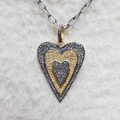 Two Tone Pave Diamond Fancy Heart Designed Pendant, Heart Necklace, Gift For Lovers, Wedding Gift