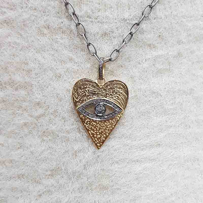 Elegant Pave Diamond Evil Eye In Heart Pendant, Gift For Special One Silver Jewelry