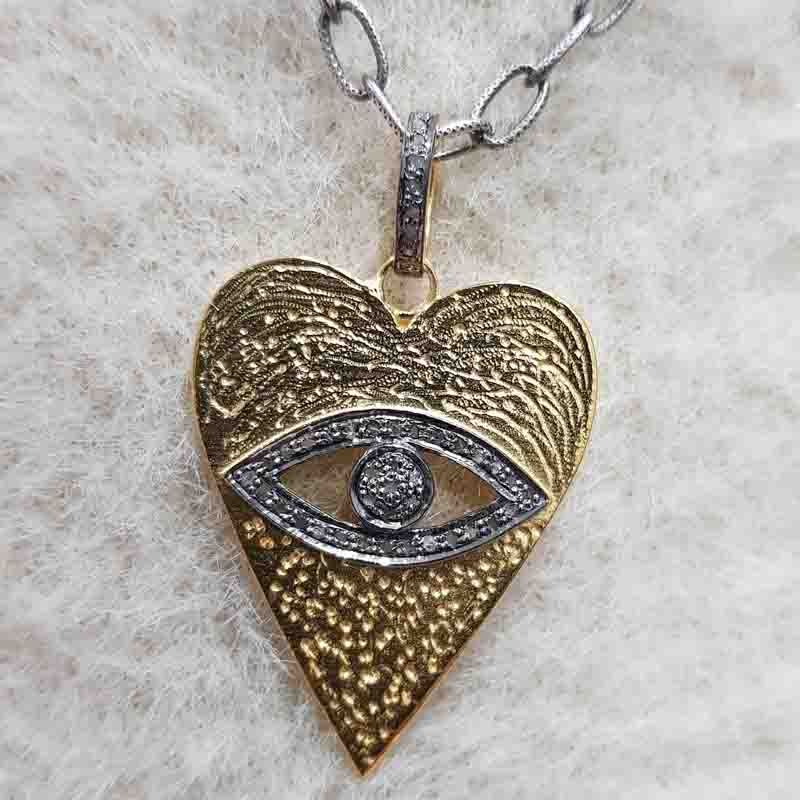 Elegant Pave Diamond Evil Eye In Heart Pendant, Gift For Special One Silver Jewelry