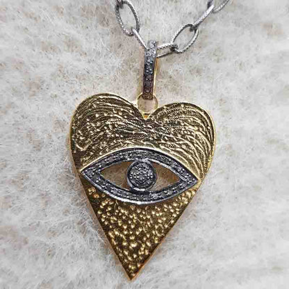 Elegant Pave Diamond Evil Eye In Heart Pendant, Gift For Special One Silver Jewelry