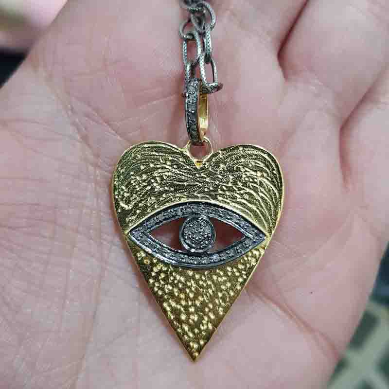 Elegant Pave Diamond Evil Eye In Heart Pendant, Gift For Special One Silver Jewelry