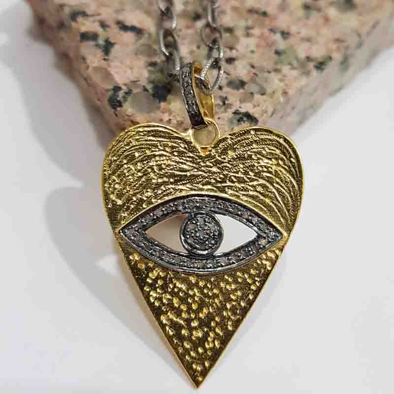 Elegant Pave Diamond Evil Eye In Heart Pendant, Gift For Special One Silver Jewelry