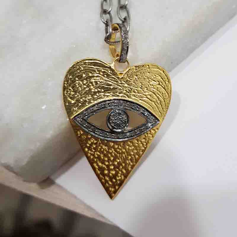 Elegant Pave Diamond Evil Eye In Heart Pendant, Gift For Special One Silver Jewelry