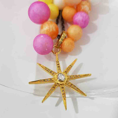 Yellow Beautiful Pave Diamond And Polki Layer Star Pendant, Star Necklace, Silver Jewelry