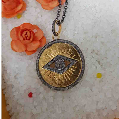 Evil Eye Designer Round Disk Pendant, Gift For Her Him, Silver Jewelry, Evil Eye Necklace