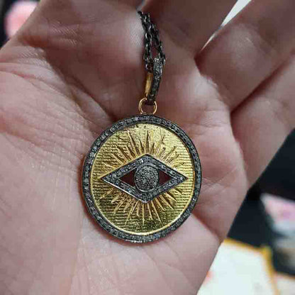 Evil Eye Designer Round Disk Pendant, Gift For Her Him, Silver Jewelry, Evil Eye Necklace