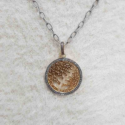 Charming Circle With Beautiful Leaf Pendant, Round Necklace, Silver jewelry