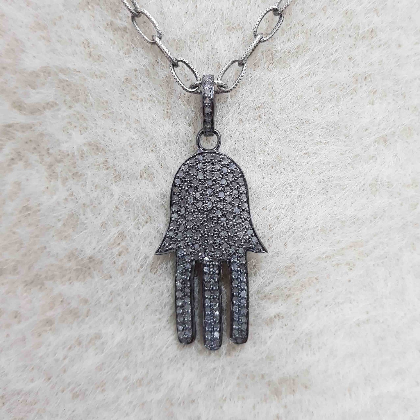 Fully Pave Diamond Setting Hamsa Hand Pendant, Silver Jewelry, Gift For Love