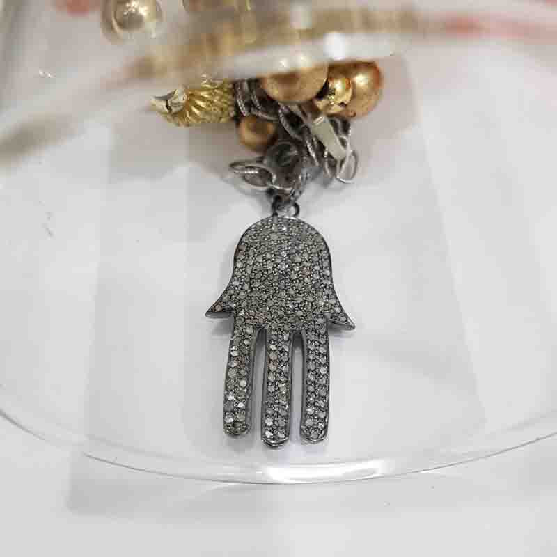 Fully Pave Diamond Setting Hamsa Hand Pendant, Silver Jewelry, Gift For Love