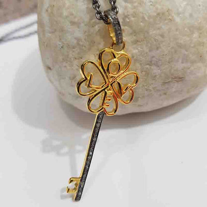 Yellow And Black Love Designed Beautiful Key Pendant, Key Love  Necklace, Gift For Love