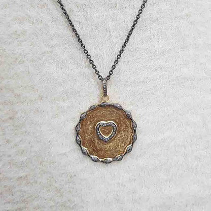 Coin Designer With Pave Diamond Small Heart Pendant, Unique Round Little Heart Necklace, Silver Jewelry