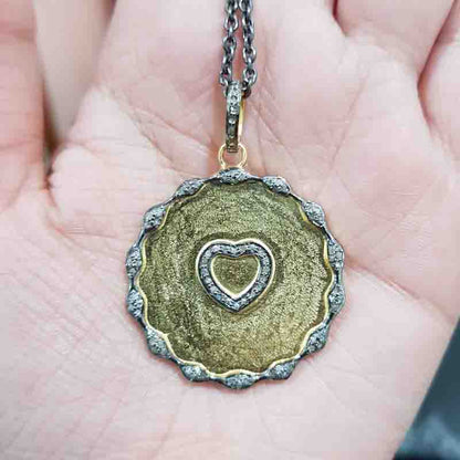 Coin Designer With Pave Diamond Small Heart Pendant, Unique Round Little Heart Necklace, Silver Jewelry