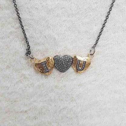 3 Joined Heart With Pave Diamond Love Pendant, Beautiful Love Necklace, Silver Jewelry