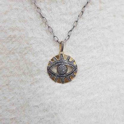 Yellow And Black Evil Eye Designer Pave Diamond Pendant, Evil Eye Necklace, Silver Jewelry