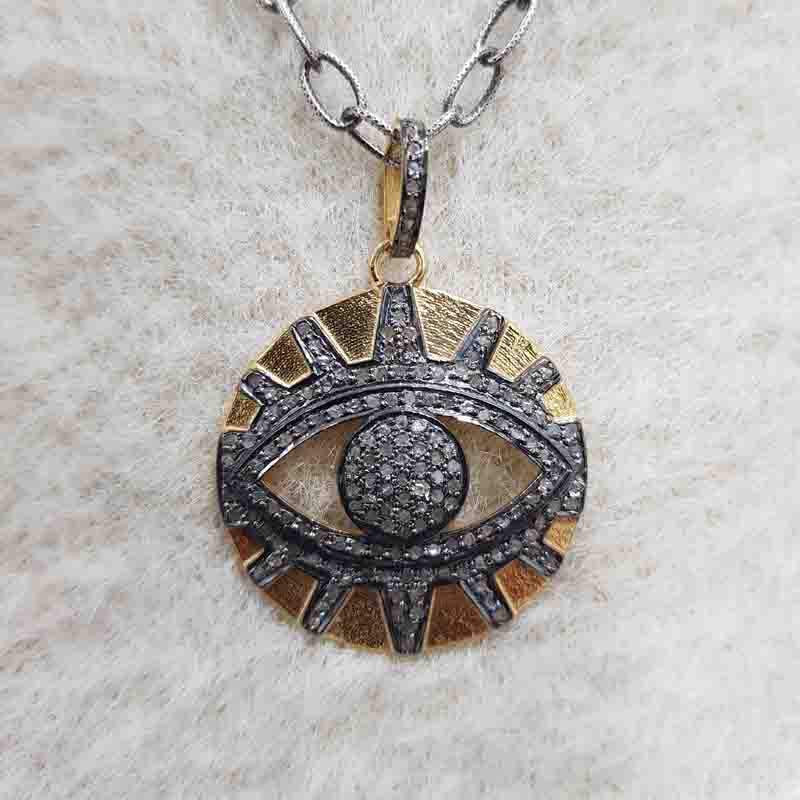 Yellow And Black Evil Eye Designer Pave Diamond Pendant, Evil Eye Necklace, Silver Jewelry