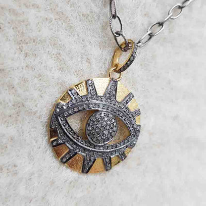 Yellow And Black Evil Eye Designer Pave Diamond Pendant, Evil Eye Necklace, Silver Jewelry