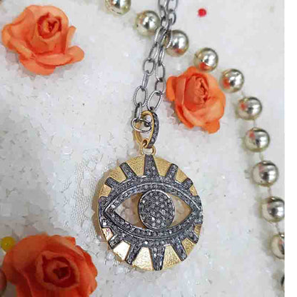 Yellow And Black Evil Eye Designer Pave Diamond Pendant, Evil Eye Necklace, Silver Jewelry