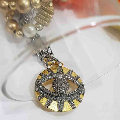 Yellow And Black Evil Eye Designer Pave Diamond Pendant, Evil Eye Necklace, Silver Jewelry