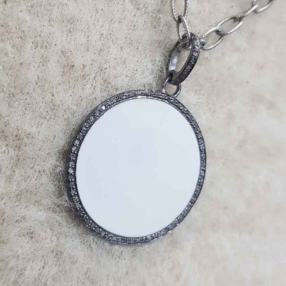 White And Black Enamel Round Disk Pendant With Lave Layers, Unique Round Necklace, Gift For Her, Him