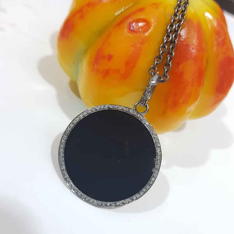 White And Black Enamel Round Disk Pendant With Lave Layers, Unique Round Necklace, Gift For Her, Him