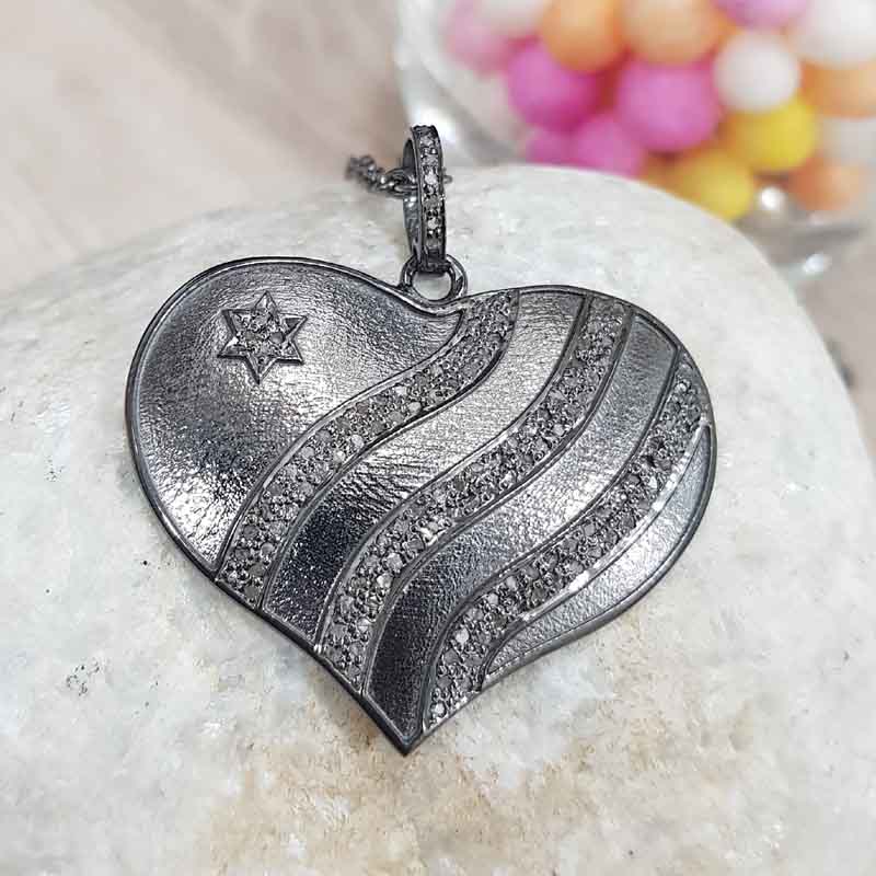 Beautifully 925 Sterling Pave Diamond Silver Heart Pendant, Classic Heart Necklace, Silver Jewelry