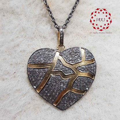 Charming Heart Shape Design Natural Pave Diamond Silver Pendant, Shiny heart Necklace, Silver Jewelry