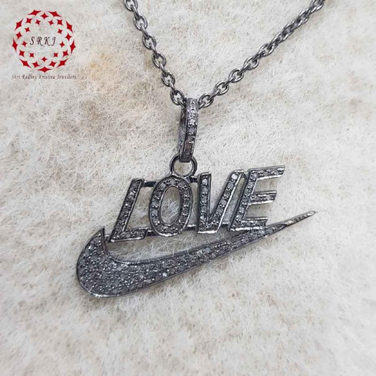 Gorgeous Handmade Love Designer Pave Diamond Silver Pendant, Silver Jewelry