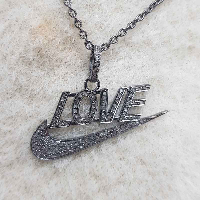 Gorgeous Handmade Love Designer Pave Diamond Silver Pendant, Silver Jewelry