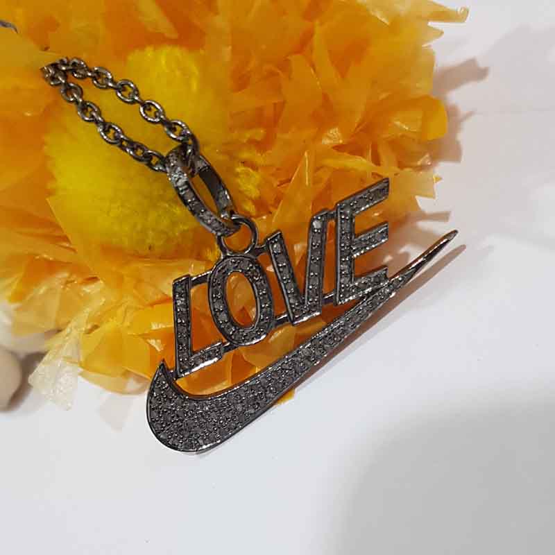 Gorgeous Handmade Love Designer Pave Diamond Silver Pendant, Silver Jewelry