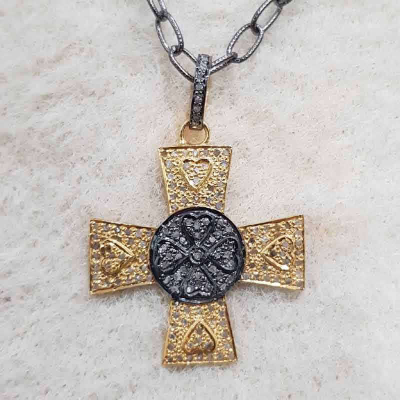 Lovely Cross Design Sterling Silver Yellow And Black Pendant, Cross Necklace, Silver Jewelry