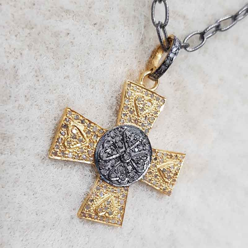 Lovely Cross Design Sterling Silver Yellow And Black Pendant, Cross Necklace, Silver Jewelry