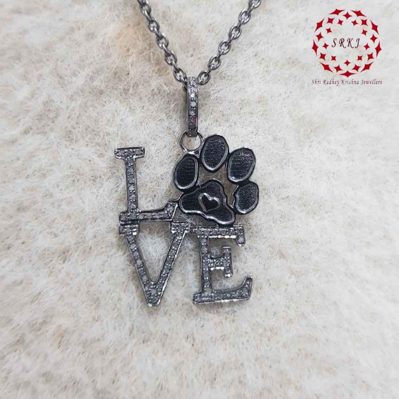 Lovely Black Rhodium Pave Diamond Charming Pendant, LOVE Style Necklace, Silver Jewelry