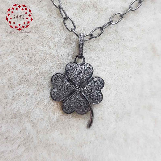 Gorgeous Pave Diamond Flower Design 925 Sterling Silver Pendant, Flower Necklace, Silver Jewelry