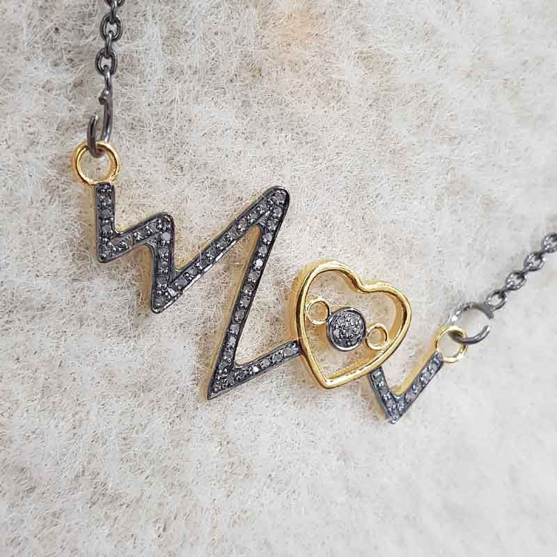 Glamorous Heart Beat Designer Pave Diamond Charming Pendant, Heart beat Necklace, Silver Jewelry